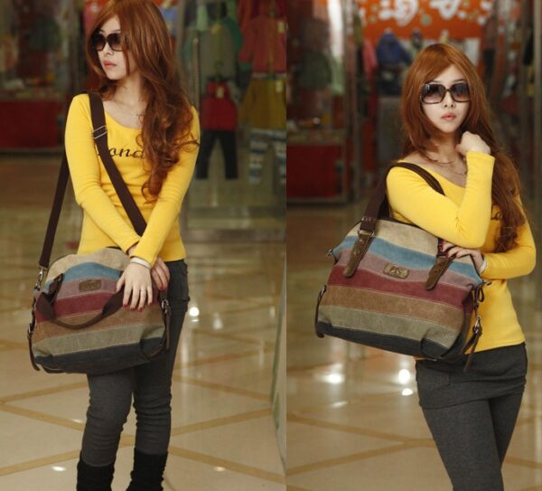 Rainbow striped canvas bag - Image 6