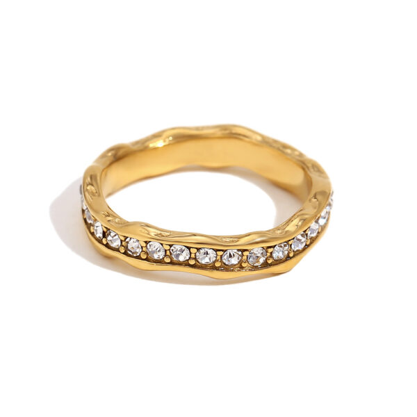 Stainless Steel 18K Gold Plating Irregular Wave Pattern Full Diamond Ring - Image 5