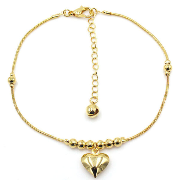 Gothic Gold Color Heart Pendant Anklet For Women Ball Beaded Anklet Vintage Chunky Jewelry - Image 5