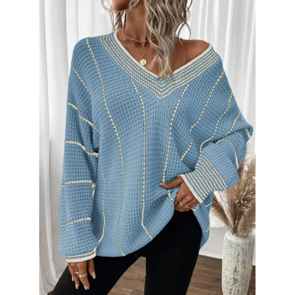 New Autumn And Winter Knitting Striped Pullover Loose Top - Image 9