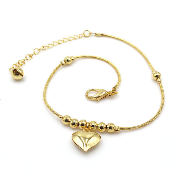 Gothic Gold Color Heart Pendant Anklet For Women Ball Beaded Anklet Vintage Chunky Jewelry - Image 6