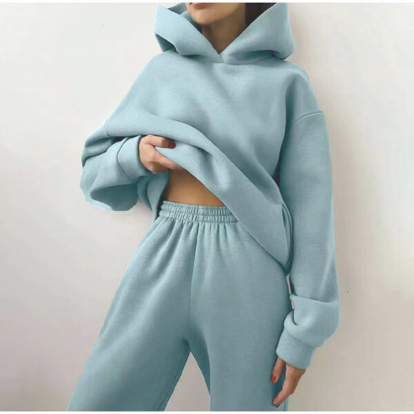 Simple Solid Color Hooded Casual Suit - Image 4