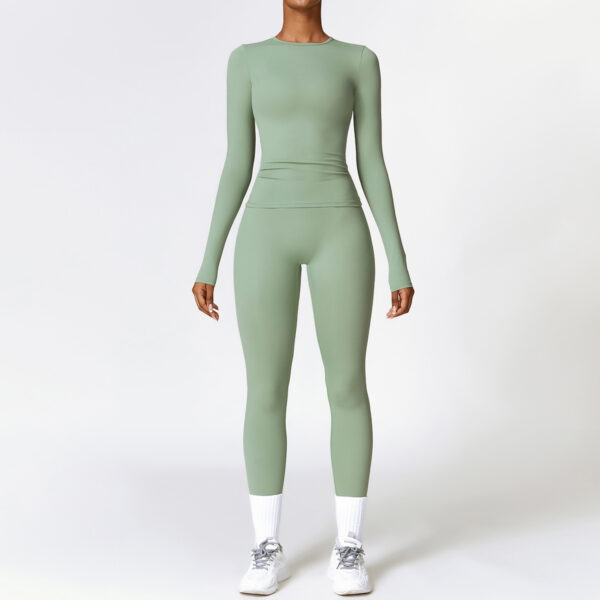 Tight-fitting Brushed Yoga Suit Quick-drying Fitness Clothes  Fitness Long Sleeve Tracksuits Sports Suit Gym Top High Waist Leggings Women Sets Yoga Set - Image 2