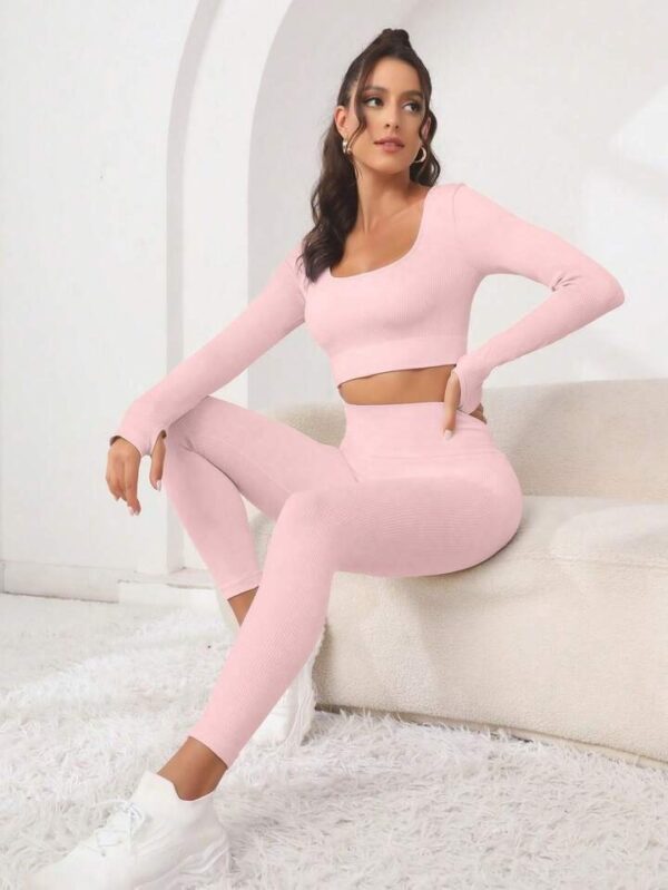 New Thread Seamless Long Sleeve Hip Lifting Trousers Yoga Suit - Image 2