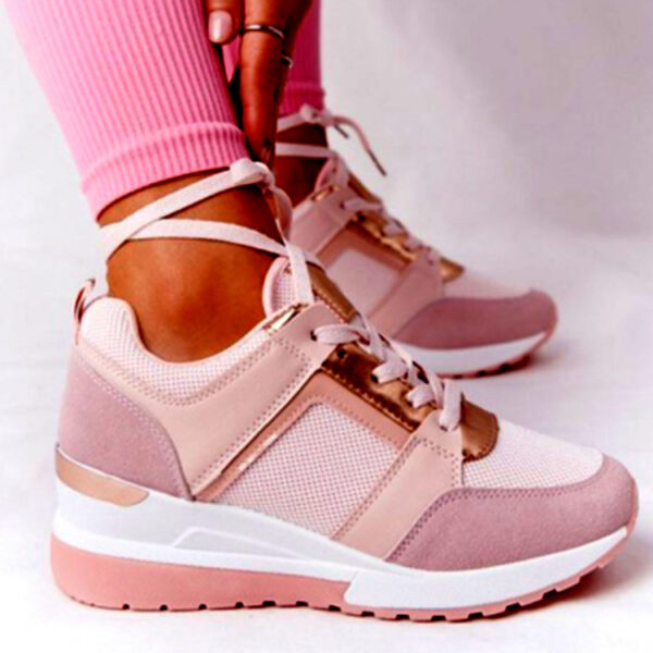 Sneakers Platform Wedge Heel Casual Shoes Lace-up Mesh Sneakers - Image 5