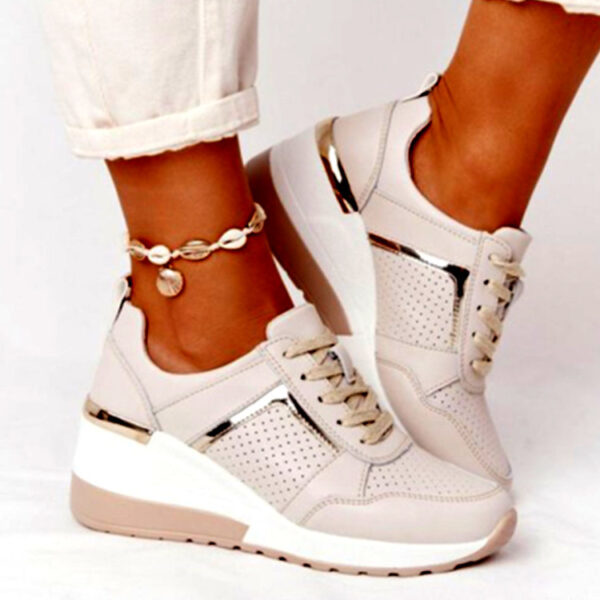 Sneakers Platform Wedge Heel Casual Shoes Lace-up Mesh Sneakers - Image 2
