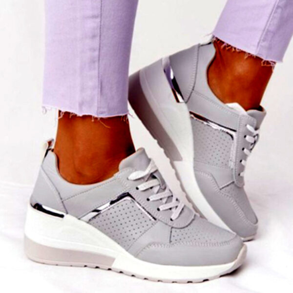 Sneakers Platform Wedge Heel Casual Shoes Lace-up Mesh Sneakers - Image 6