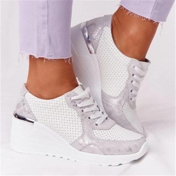 Sneakers Platform Wedge Heel Casual Shoes Lace-up Mesh Sneakers - Image 4