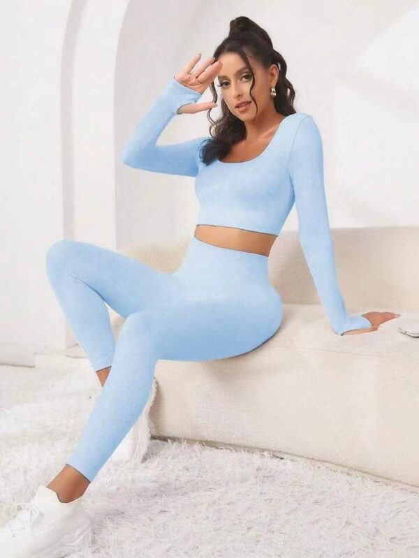 New Thread Seamless Long Sleeve Hip Lifting Trousers Yoga Suit - Image 10