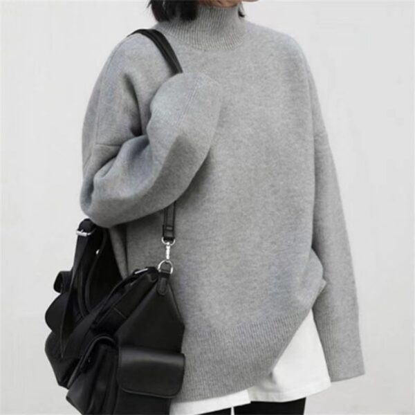 Loose Outer Wear Casual Mid-length Round Neck Cashmere Thickened Sweater - Image 4