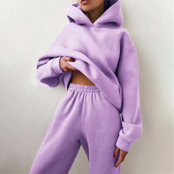 Simple Solid Color Hooded Casual Suit - Image 5