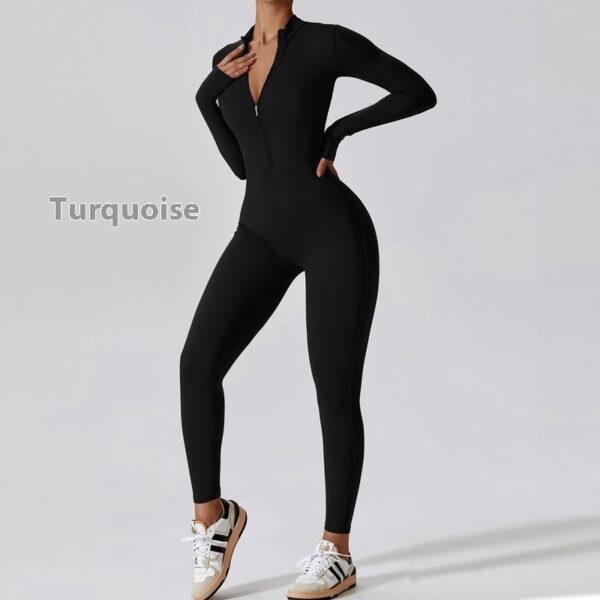 Zipper Long Sleeve Jumpsuit Yoga Fitness Training Pants Tight Hip Seamless Sports Jumpsuit For Women Clothing - Image 3