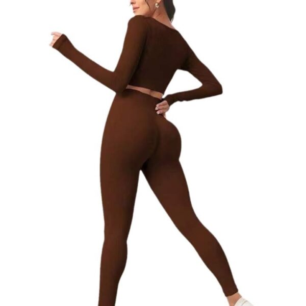 New Thread Seamless Long Sleeve Hip Lifting Trousers Yoga Suit - Image 9