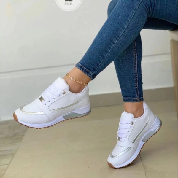 Women's Casual Flat Style Pumps  Color Matching Round Head Lace-up Shoes - Image 4