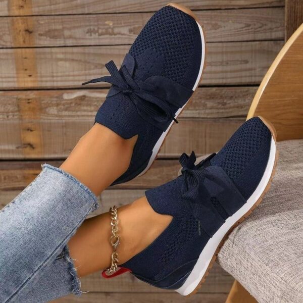 New Lace Up Mesh Flats Shoes For Women Breathable Casual Breathable Walking Wedges Shoes - Image 4