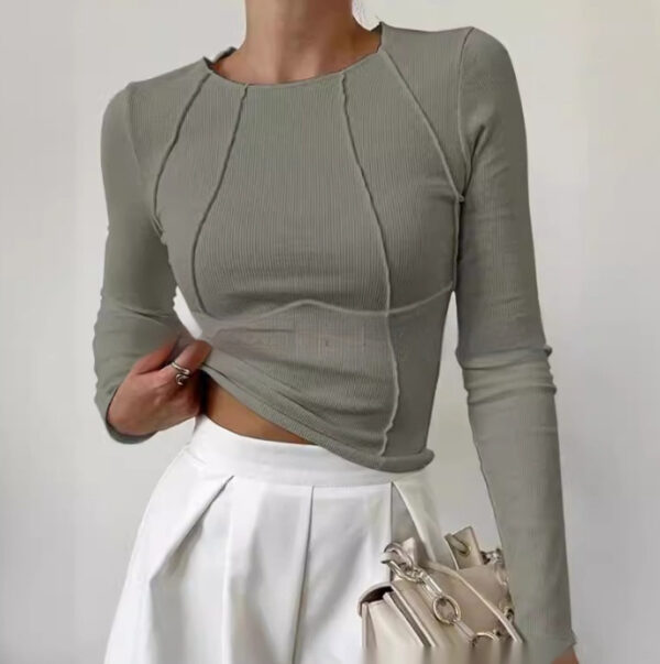 Slim Long Sleeve T-shirt Fashion Solid Color Split Thread Knitted Top Womens Clothing - Image 7