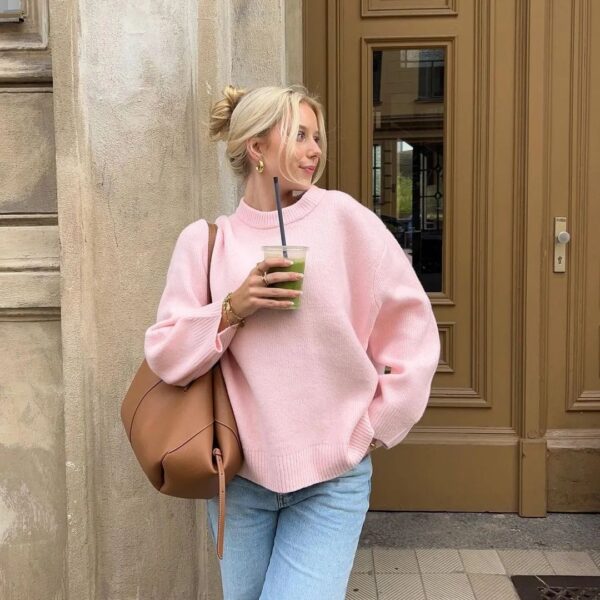Sweet Crew Neck Pullover Sweater Winter Fashion Loose Long-sleeved Tops For Women Clothing - Image 3