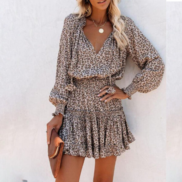 Flowers Print Long Sleeve Dress Fashion Patchwork Puff Sleeve Waist Dresses Womens Clothing - Image 7