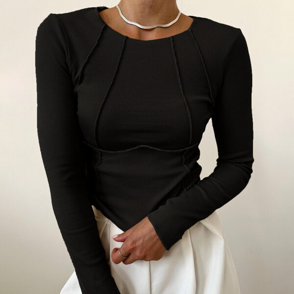 Slim Long Sleeve T-shirt Fashion Solid Color Split Thread Knitted Top Womens Clothing - Image 8