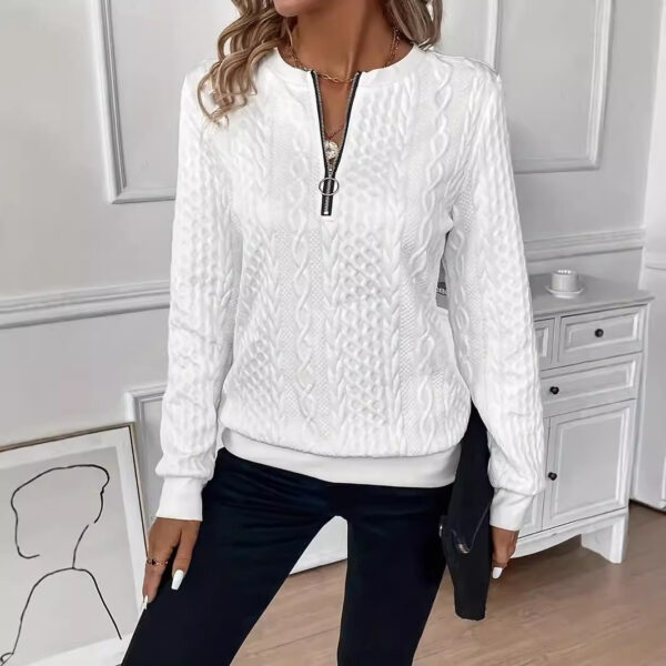 Solid Color Leisure Pullover Half Sleeve Zipper Sweater - Image 9