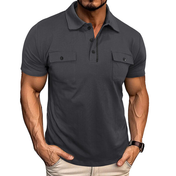 Summer Lapel Button Polo Shirt With Pockets Outdoor Fashion Short Sleeve Tops For Men Clothing - Image 3