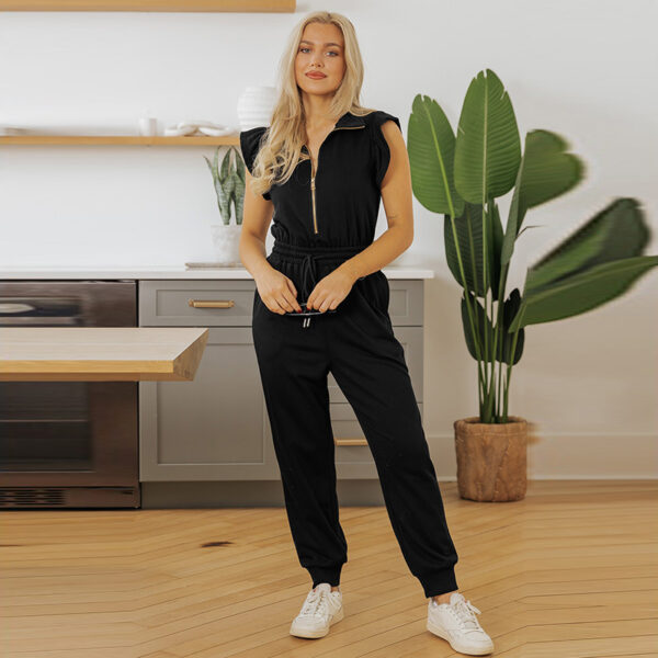 Women's Pure Color Casual Versatile High Waist Multi-pocket Jumpsuit - Image 3
