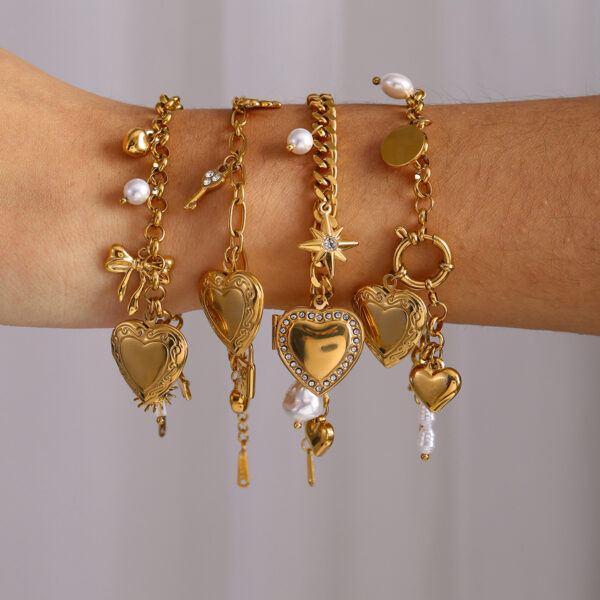 Love Chain Bracelet Fashion Titanium Steel Pearl Bow Bracelet - Image 4