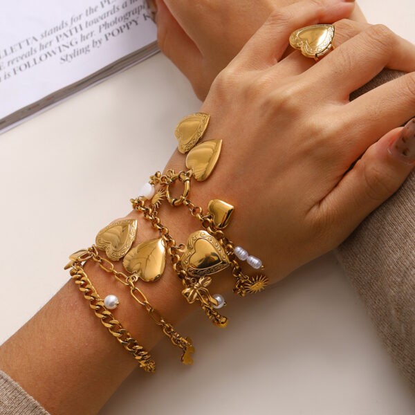 Love Chain Bracelet Fashion Titanium Steel Pearl Bow Bracelet - Image 10