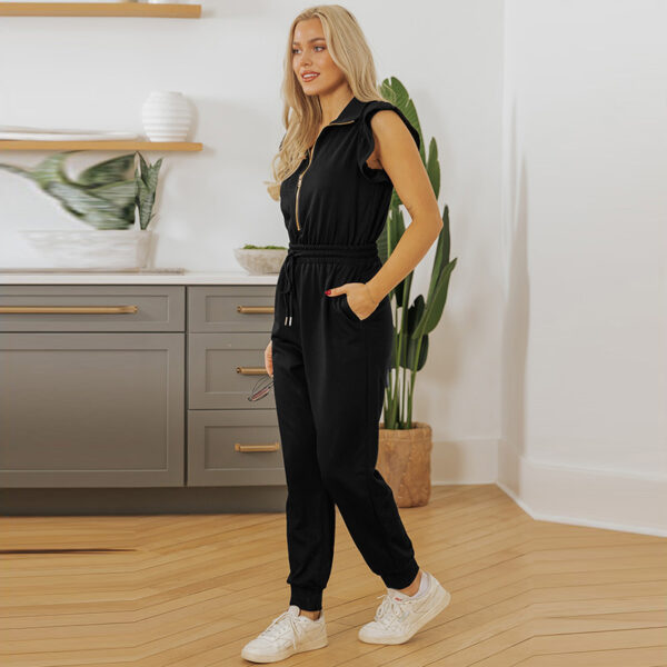 Women's Pure Color Casual Versatile High Waist Multi-pocket Jumpsuit - Image 5