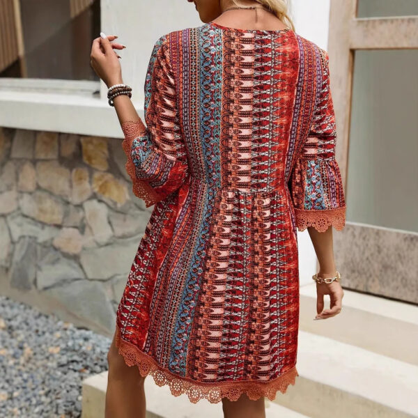 Bohemian Style V-neck Printed Dress Fashion Casual Loose Beach Dresses For Women - Image 3