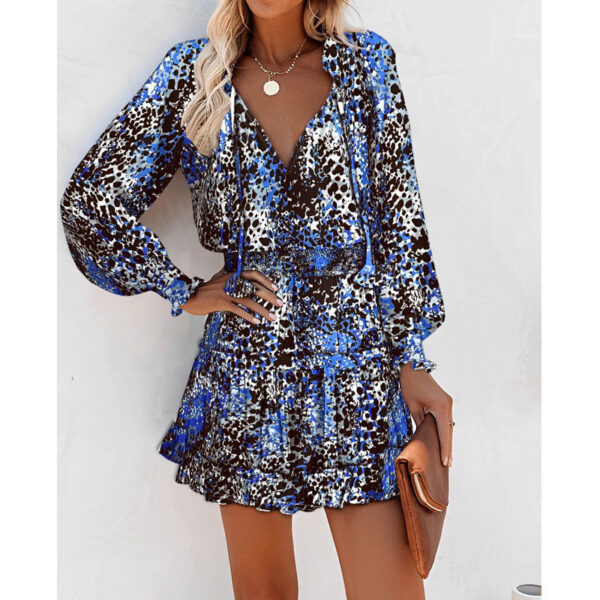 Flowers Print Long Sleeve Dress Fashion Patchwork Puff Sleeve Waist Dresses Womens Clothing - Image 8