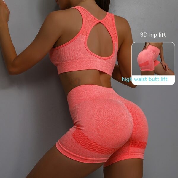 2pcs Sports Fitness Yoga Suit Breathable Hip-lifting Shorts And Hollow Out Back Bra Womens Clothing - Image 6