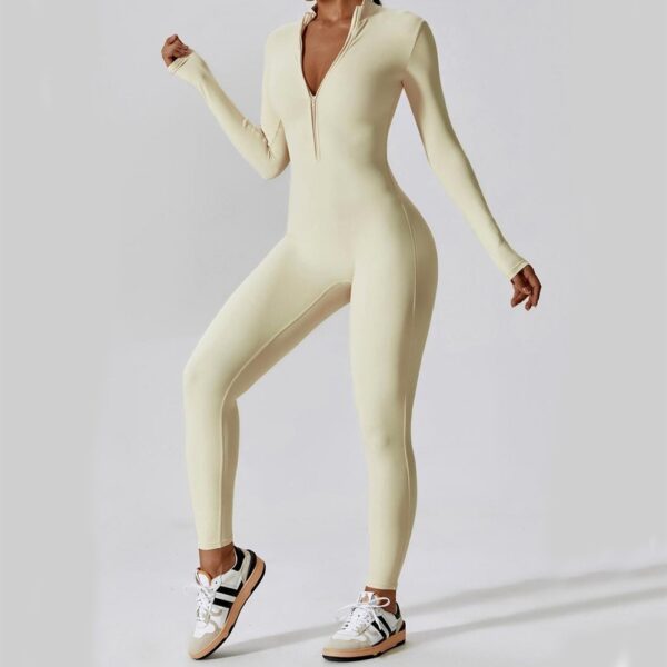Zipper Long Sleeve Jumpsuit Yoga Fitness Training Pants Tight Hip Seamless Sports Jumpsuit For Women Clothing - Image 2