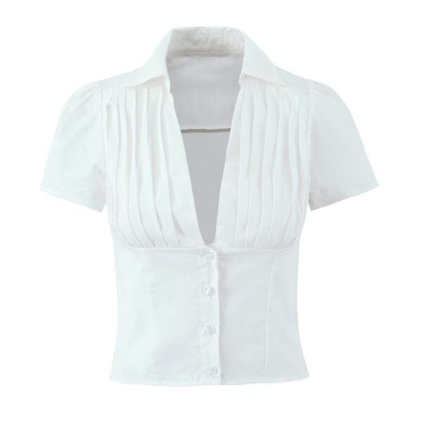 V-neck Small Shirt White Skirt Suit - Image 2