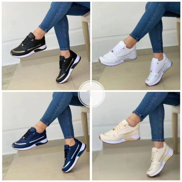 Women's Casual Flat Style Pumps  Color Matching Round Head Lace-up Shoes - Image 2