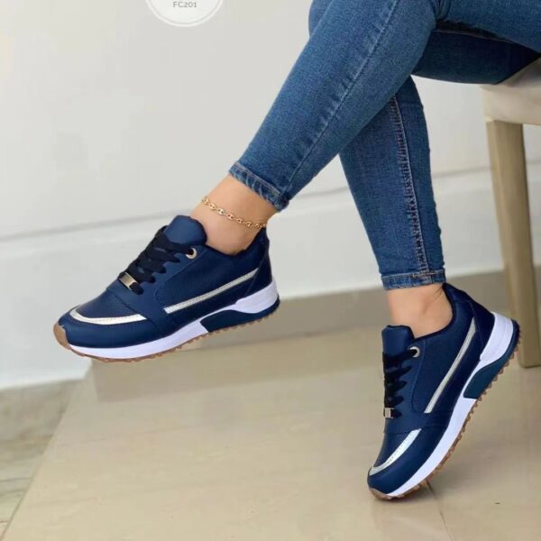 Women's Casual Flat Style Pumps  Color Matching Round Head Lace-up Shoes - Image 9