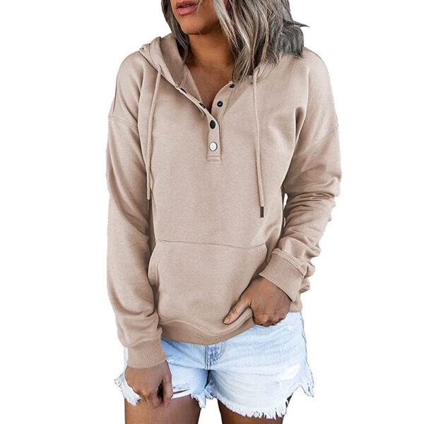 Long-sleeved Hooded Sweatshirt With Pockets Fashion Casual Button Drawstring Design Hoodie Top Spring And Autumn Sports Clothing For Women - Image 4