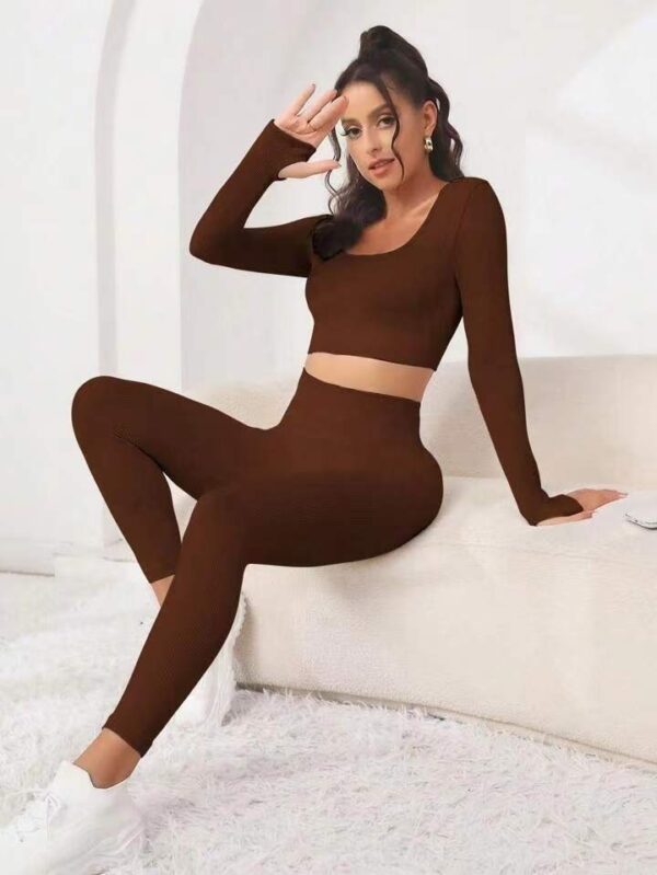 New Thread Seamless Long Sleeve Hip Lifting Trousers Yoga Suit - Image 8