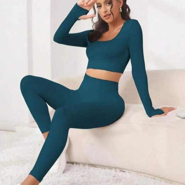 New Thread Seamless Long Sleeve Hip Lifting Trousers Yoga Suit - Image 5