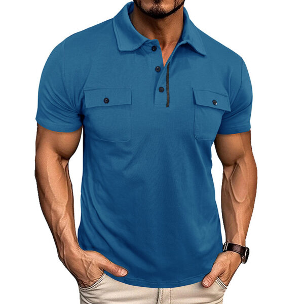 Summer Lapel Button Polo Shirt With Pockets Outdoor Fashion Short Sleeve Tops For Men Clothing - Image 2