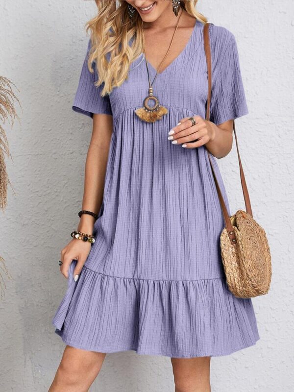 V-neck Short Sleeve Dress Summer Fashion Casual Loose Ruffled Dresses Beach Clothing Women - Image 8