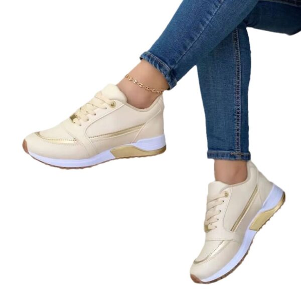 Women's Casual Flat Style Pumps  Color Matching Round Head Lace-up Shoes - Image 5