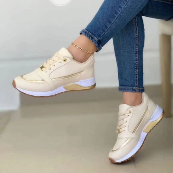 Women's Casual Flat Style Pumps  Color Matching Round Head Lace-up Shoes - Image 10
