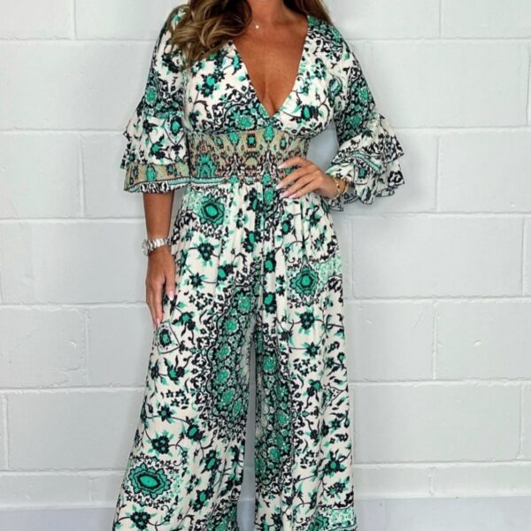 V-neck Printed Jumpsuit Plus Size Casual Jumpsuit - Image 10