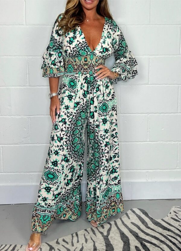 V-neck Printed Jumpsuit Plus Size Casual Jumpsuit - Image 8