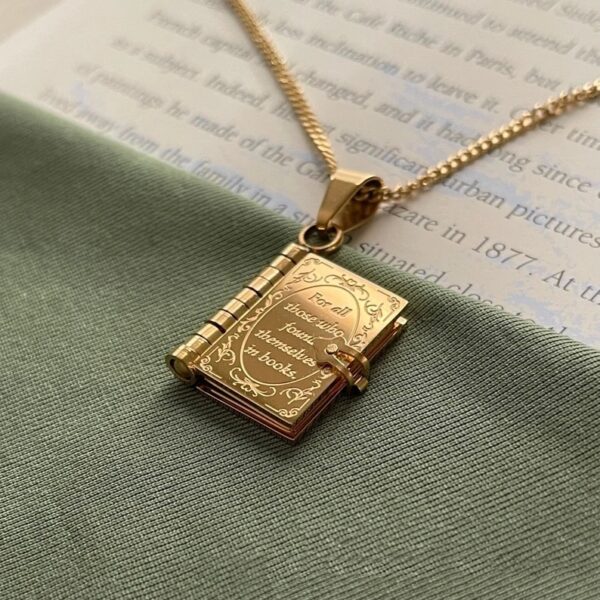 Book Lover Necklace Carved Openable Book Necklace - Image 5