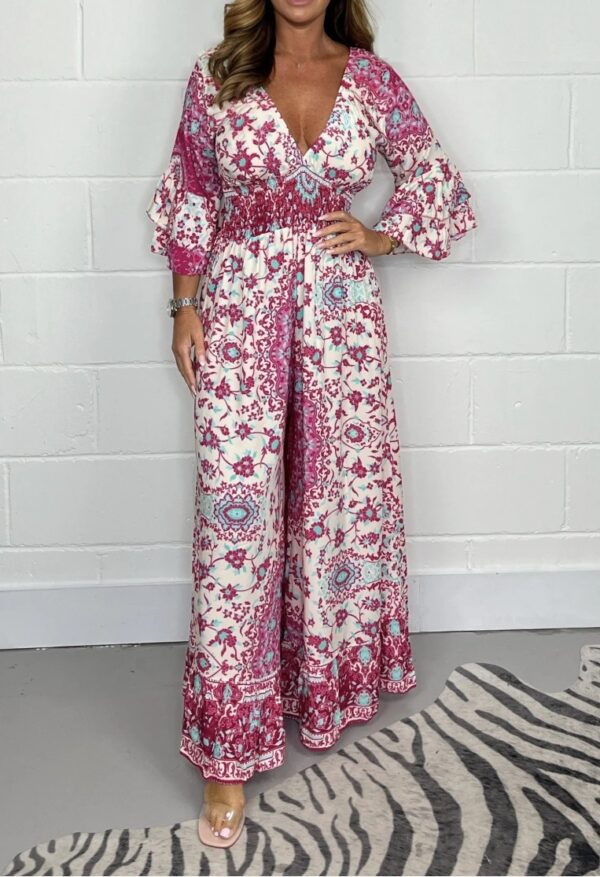 V-neck Printed Jumpsuit Plus Size Casual Jumpsuit - Image 5