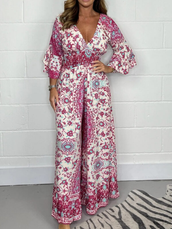 V-neck Printed Jumpsuit Plus Size Casual Jumpsuit - Image 4