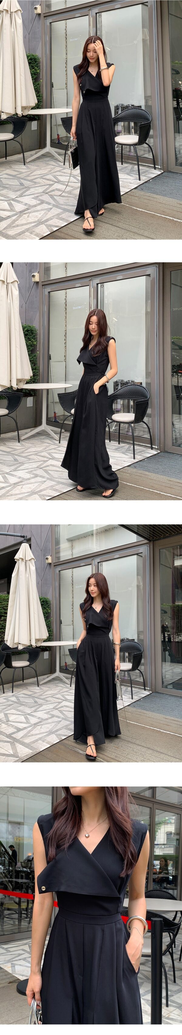 Women's Fashion V-neck Sleeveless Chic Split Jumpsuit - Image 4