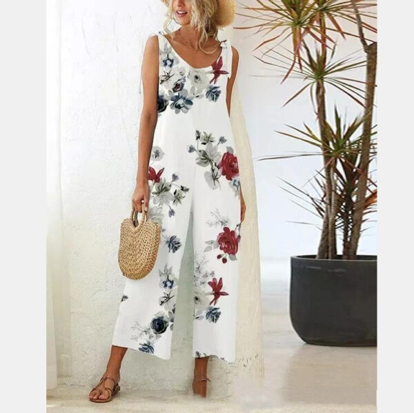 Floral Print Chic Casual Knit Suspender Jumpsuit - Image 4